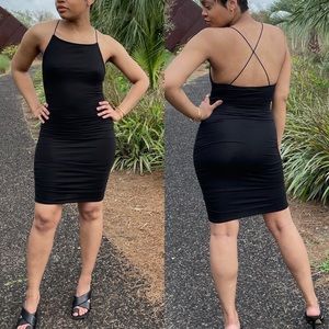 Heart & Hips Womens Dress Size Large Black Ruched Strappy Mini